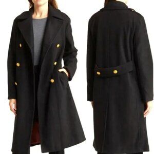 NWT Rebecca Minkoff Double Breasted Black Officer's Coat Classic Peacoat- Size L